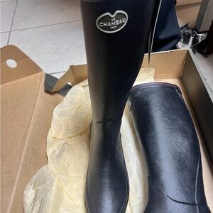 Le Chameau Tall Black Rain Boots with Subtle Logo Trim